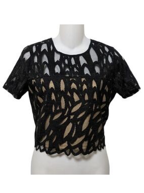 BENJAMIN JAY Black Lace Illusion Cropped Top XS